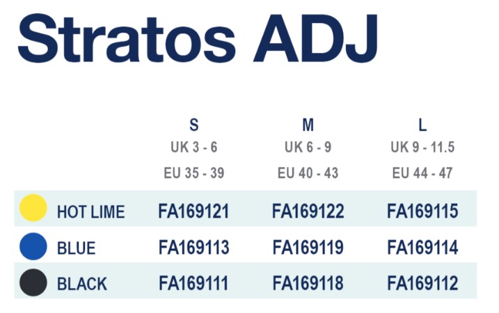 Tableau guide des tailles palmes Stratos ADJ